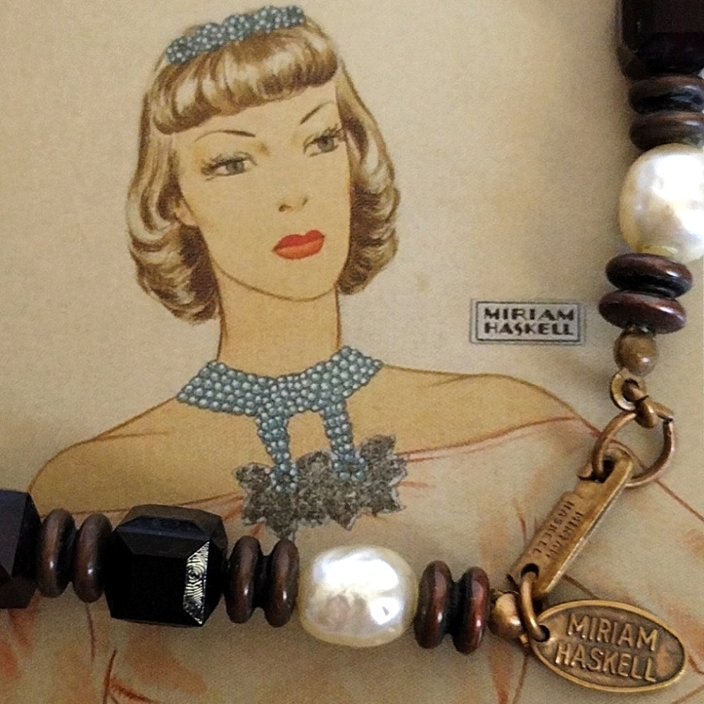 Vintage Signed Miriam Haskell Faux Baroque Pearls Red & Black Beaded Nec…